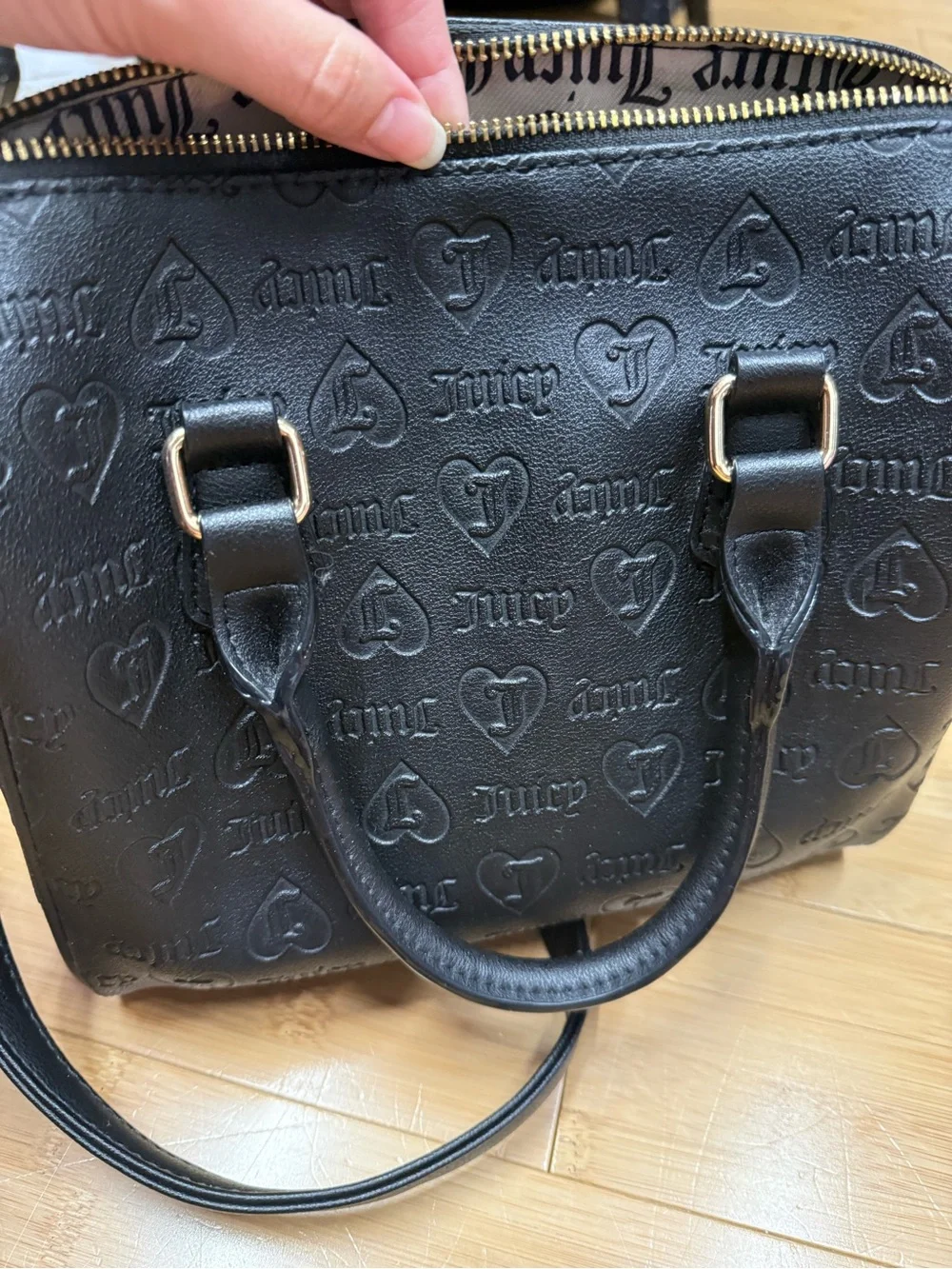 Juicy Couture Black Embossed Heart Satchel with Gold Logo